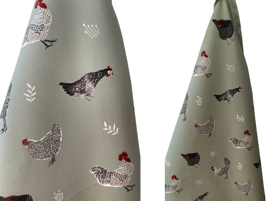 Cotton Tea Towel Chickens, Country Kitchen chickens Tea Towel, Hens Kitchen Towel, Sage green Tea towel for chicken keeper, Hen lover gift
