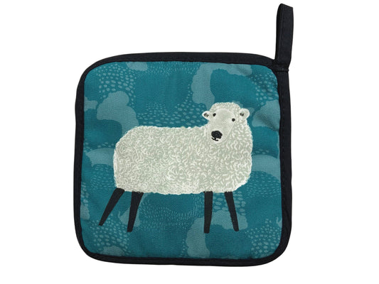 Blue Kitchen Pot Grab, Blue Sheep Pot Holder, Cotton Oven Pot holder, Sheep gift for her, Country Kitchen Pot Grab, Dartmoor sheep gift,